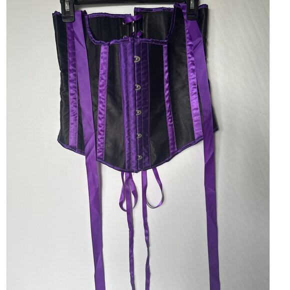 Black & Purple🌿Satin Corset Bustier Lace-Up Back Gothic Corset Cosplay Costume - Picture 4 of 6